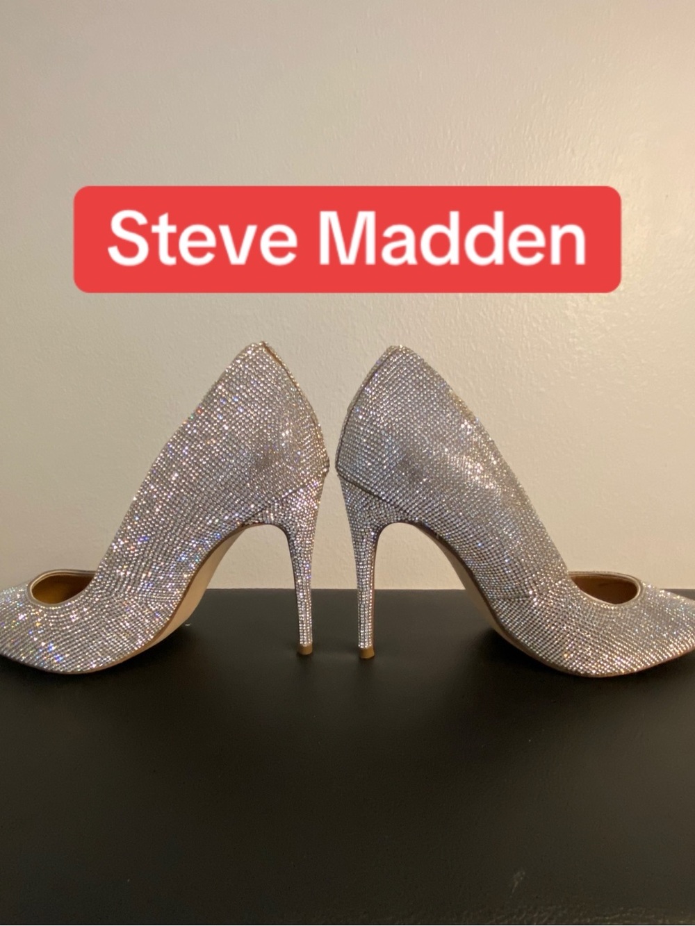 Steve Madden Crystal-Embellished Pointed Toe Pumps - Silver
